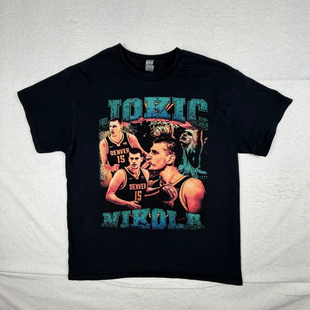 Gildan Nikola Jokic Denver Nuggets Graphic T-Shirt Mens Large Black NBA MVP Tee